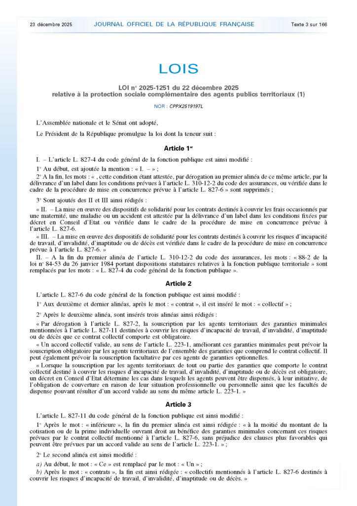 loi no 2025 1251 du 22 decembre 2025 relative a la protection sociale complementaire des agents publics territoriaux page 1 juhrmz9qvpw3 695cda4bd574f